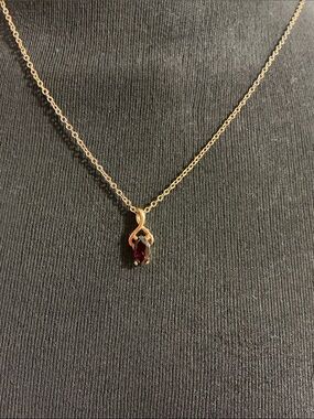 Gold Tone Chain Necklace with Garnet Pendant - Women Jewelry